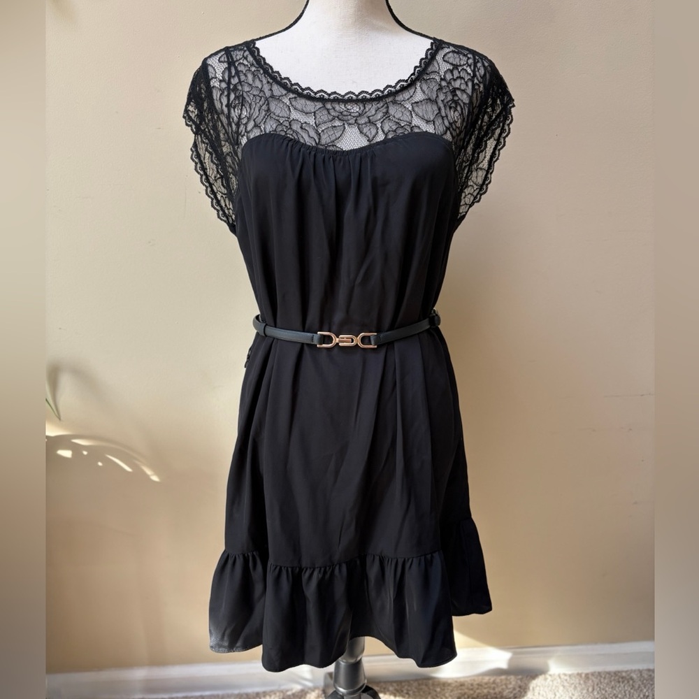 Black Lace Knee-Length Dress by ELLE - Picture 2 of 10